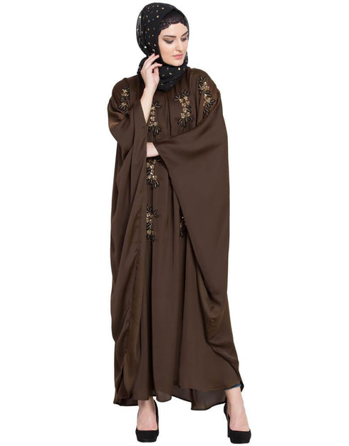 Muslimah Thread Embroidered Nida Kaftan Gold